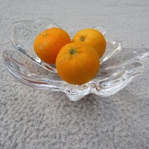 Royal Copenhagen Natura free form Leaf Clear Crystal Bowl Denmark‎ holidays